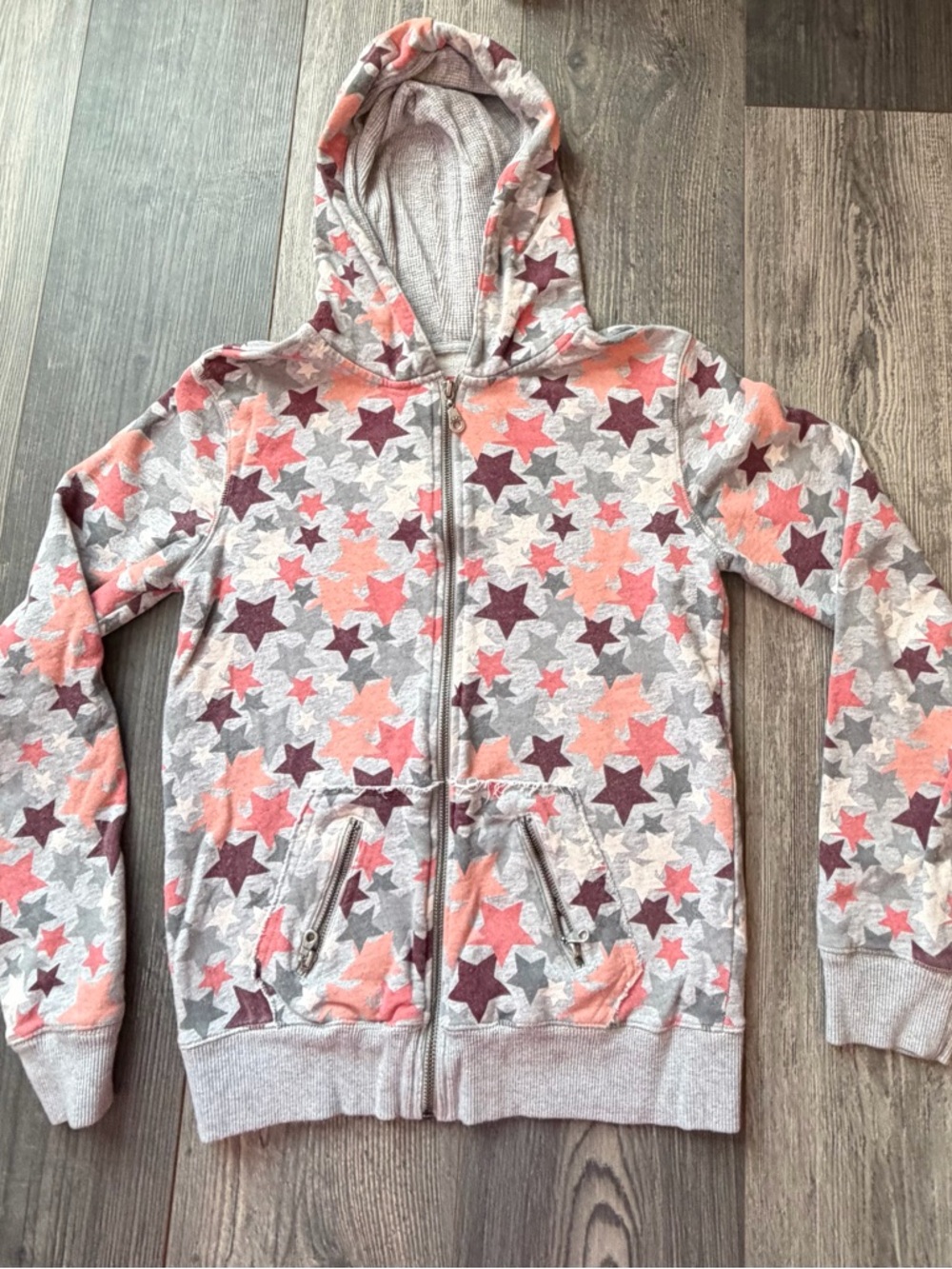 Aeropostale Women’s Star Print Zip Hoodie - Gray & Pink